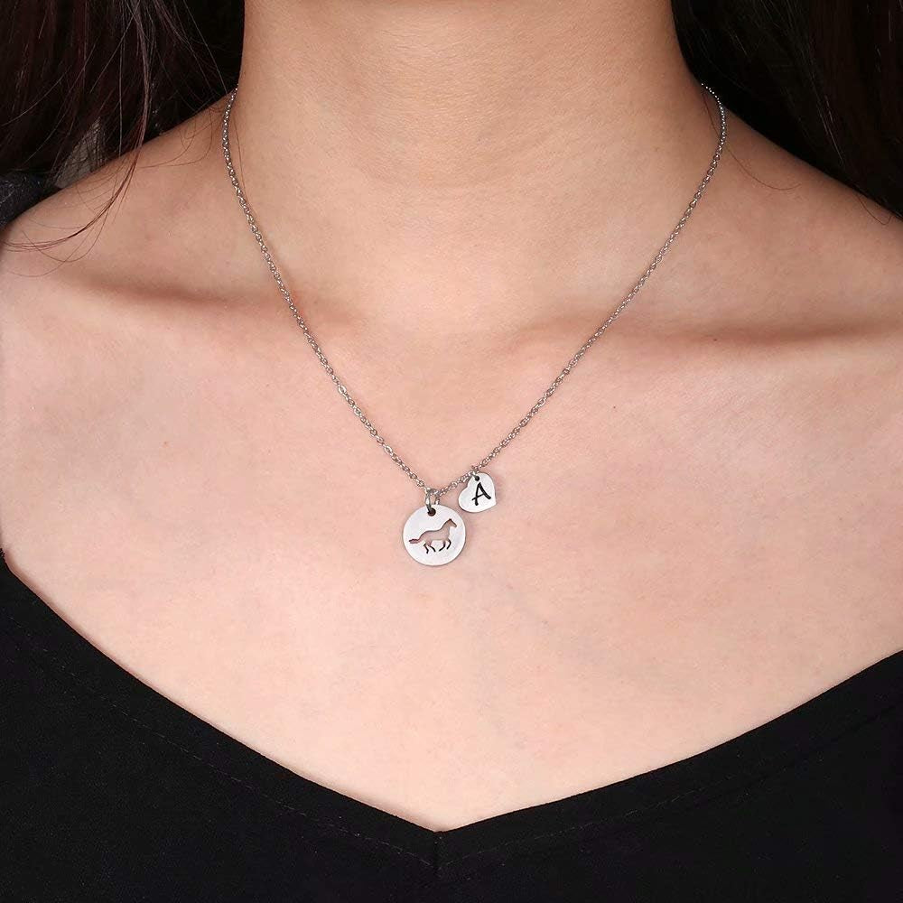 Horse Gifts for Girls - Stainless Steel Heart Initial A-Z Necklace, Dainty Jewelry for Women, Teen Girls, Horse Lovers