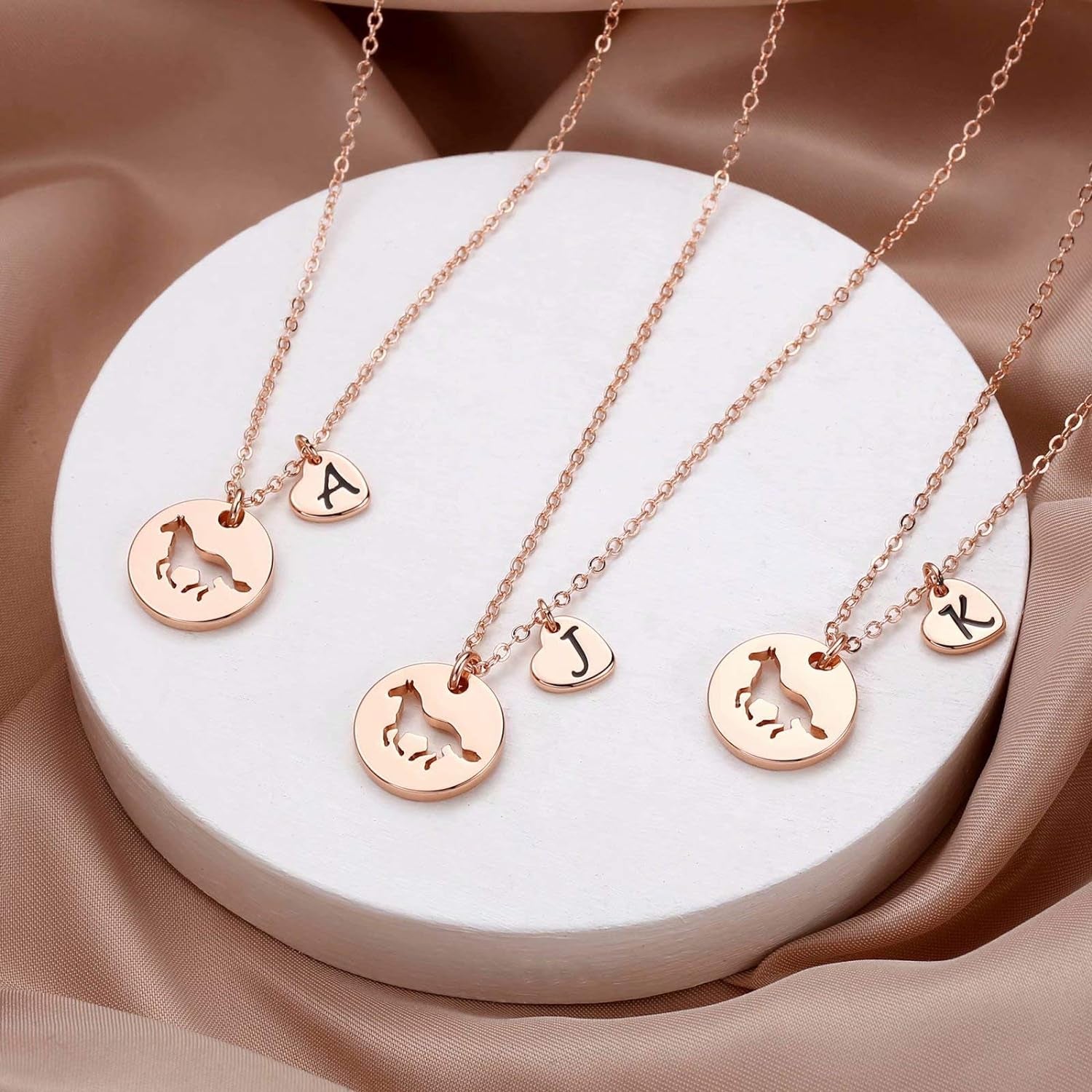 Horse Gifts for Girls - Stainless Steel Heart Initial A-Z Necklace, Dainty Jewelry for Women, Teen Girls, Horse Lovers