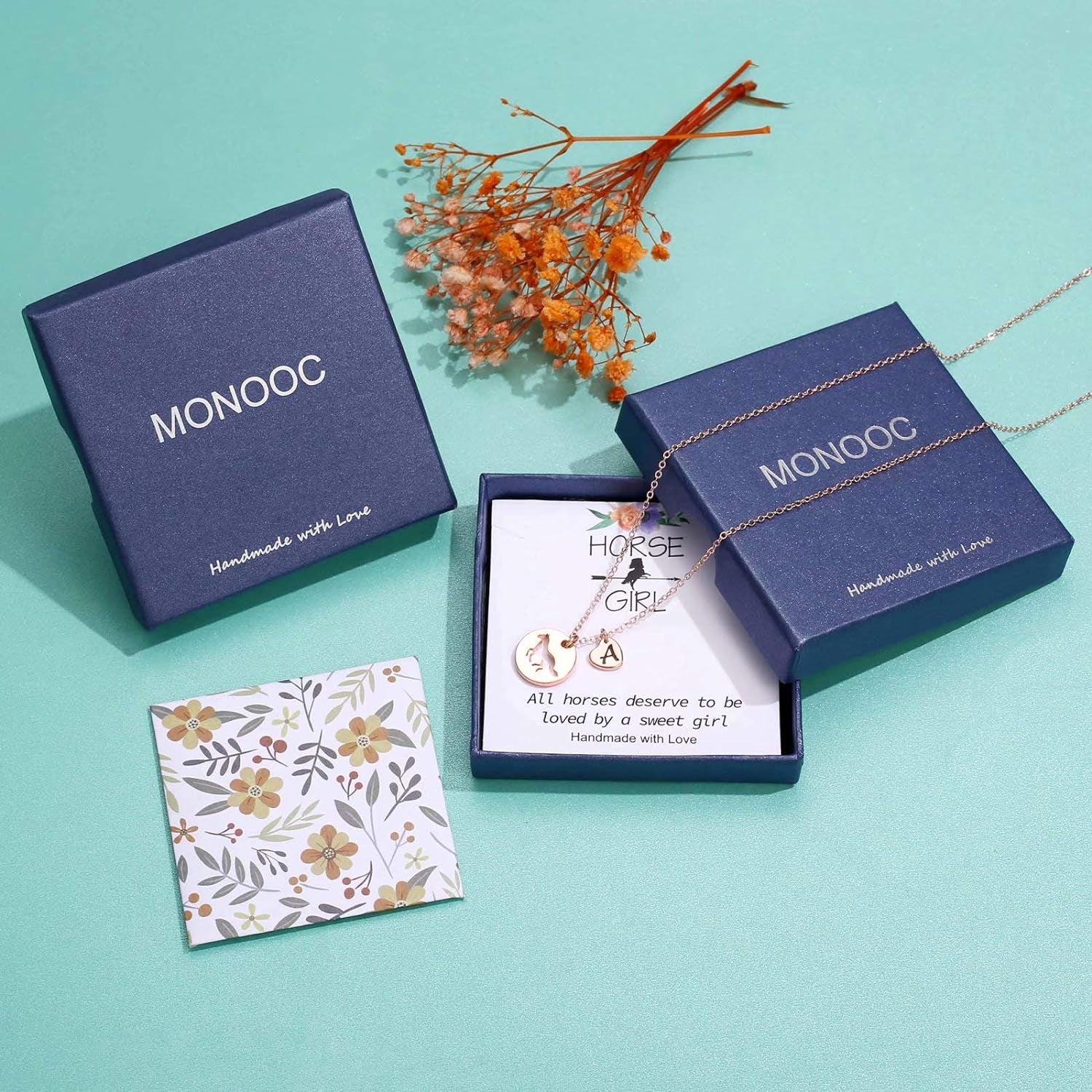 Horse Gifts for Girls - Stainless Steel Heart Initial A-Z Necklace, Dainty Jewelry for Women, Teen Girls, Horse Lovers